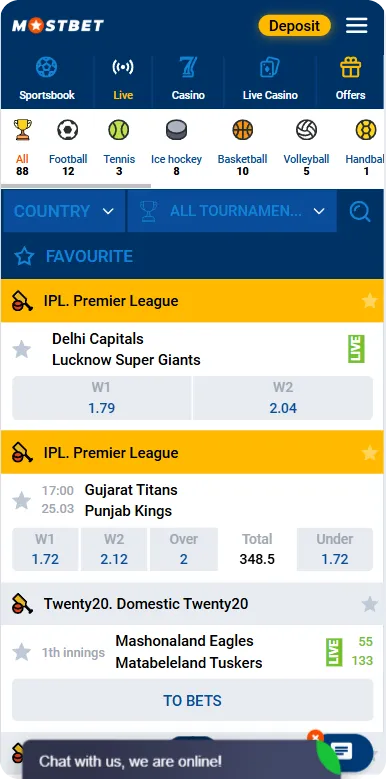 Live betting on site